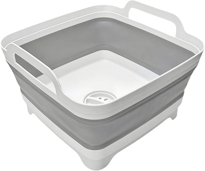 Collapsible Wash Basin 9L, Foldable Dish Tub with Drain Plug, Portable Collapsible Dish Basin, Camping Sink for Washing Dishes, Laundry & Kitchen Use,Gray-NeatNest
