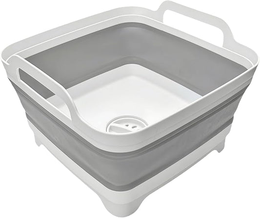 Collapsible Wash Basin 9L, Foldable Dish Tub with Drain Plug, Portable Collapsible Dish Basin, Camping Sink for Washing Dishes, Laundry & Kitchen Use,Gray-NeatNest