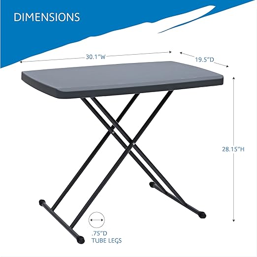 Iceberg Small Camping Personal Folding Table, Heavy Duty Utility Table, Adjustable Height, Charcoal, 19.5” L x 30” W x 28" H-NeatNest