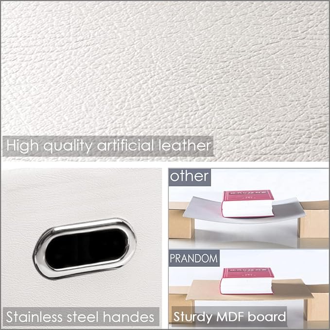 PRANDOM Leather Foldable Cube Storage Bins 11x11 inch [4-Pack] Fabric Storage Baskets Cubes Drawer with Cotton Handles Organizer for Shelves Nursery Closet Bedroom Clothes Cream-NeatNest