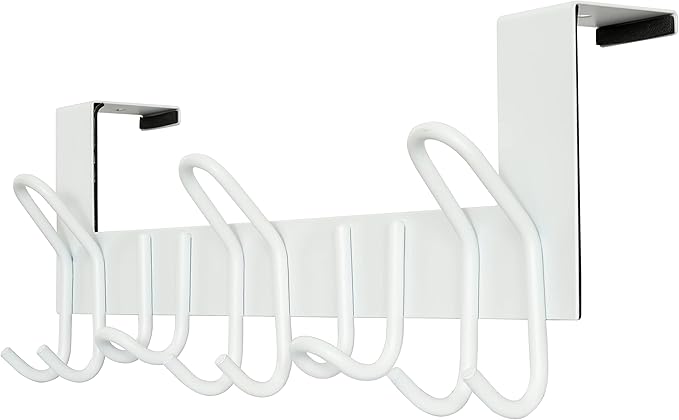 SKOLOO Over The Door Hooks - for Doors up to 1-3/4'' Thickness, Metal Door Hanger with 11 Hooks, Over The Door Hanger for Coats, Hats,Towels, White