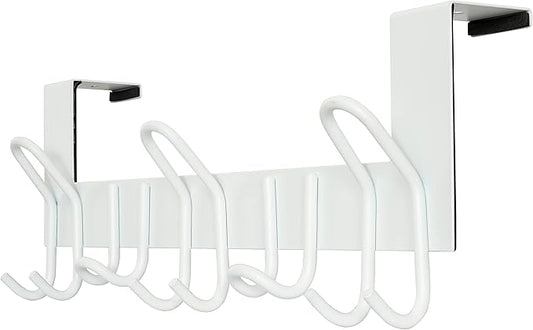 SKOLOO Over The Door Hooks - for Doors up to 1-3/4'' Thickness, Metal Door Hanger with 11 Hooks, Over The Door Hanger for Coats, Hats,Towels, White