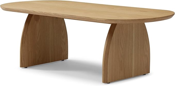 KEVINSPACE Oval Coffee Table for Living Room Modern Solid Wood Center Tables Cocktail Fluted 47.24" W Reception Room Easy Assemble, Wood
