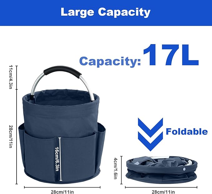 Cleaning Caddy with Handle, Cleaning Products Organiser, 17L Foldable Storage Basket, Cleaning Caddy Organiser, Portable Multi Cleaning Bucket Bag for Home, Garden (Dark Blue)-NeatNest