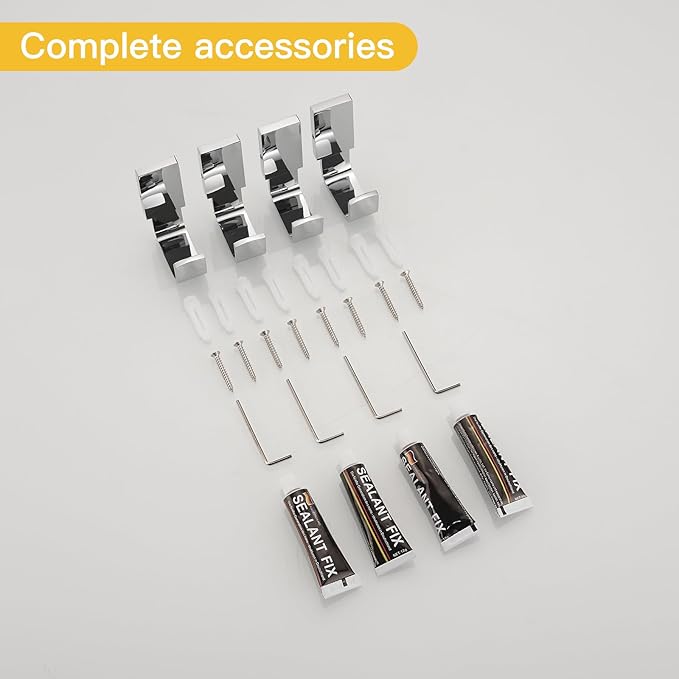 BESy Brass Clothes Hook Single Towel Hook for Bathroom Kitchen Garage Square Style Robe Hooks Coat and Hat Hook, Self Adhesive with Glue or Wall Mounted with Screws, Four Packs, Polished Chrome-NeatNest