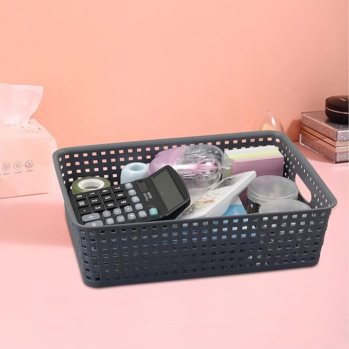4 Packs Plastic Storage Basket Tray, Shallow Paper Basket, Gray-NeatNest