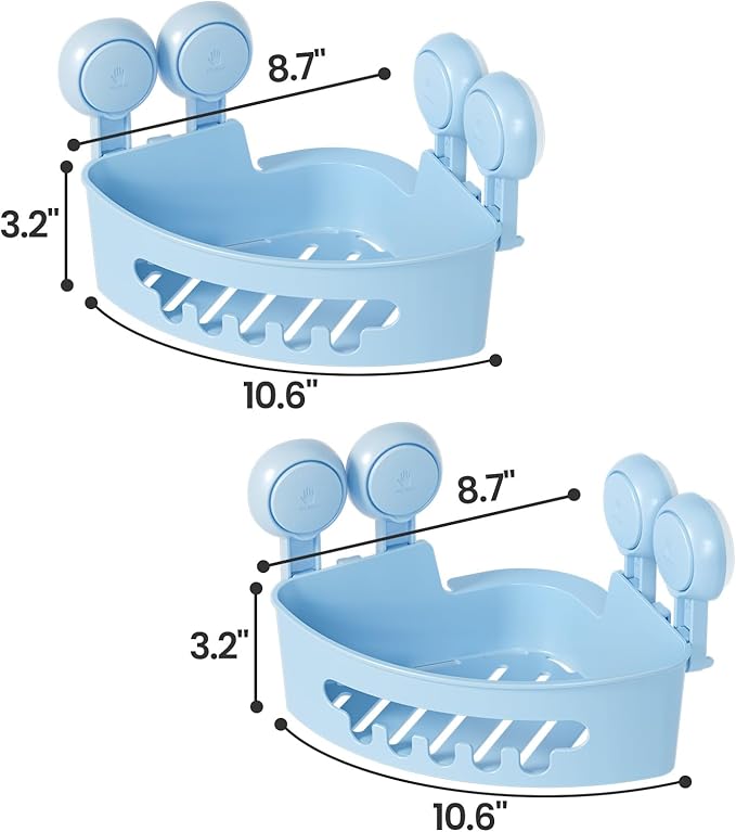 TAILI Suction Corner Shower Caddy, Bathroom Shelf Storage Basket Wall Mounted Organizer for Shampoo, Conditioner, Plastic Rack for Kitchen and Bathroom, Drill-Free Removable -Blue