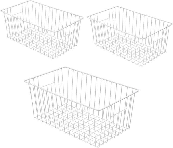 16inch Freezer Wire Storage Organizer Baskets, Household Refrigerator Bins with Built-in Handles for Cabinet, Pantry, Closet, Bedroom