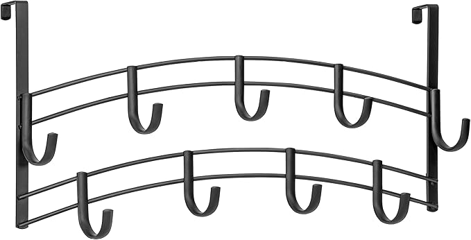 LYNK Professional® Home™ Over Door Hooks Rack - 9 Hook Over Door Hanger - Over Door Towel Rack - Hanging Towels or Clothes - Bathroom, Bedroom or Laundry Room - Lifetime Ltd. Warranty - Black