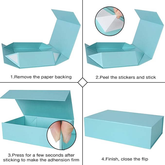 Aimyoo Blue Collapsible Gift Box with Magnetic Closure Lids 10.5x7x3 in, Bridesmaid Groomsmen Proposal Box, Medium Rectangle Box for Present Graduation Storage 3 Pack-NeatNest