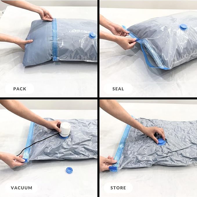 12 Pack Vacuum Storage Bags with Electric Pump, Compression Space Saver for Comforters, Bedding, Blanket Storage, Vacuum Seal Bags for Clothing, Luggage and Closet Organizer,-NeatNest