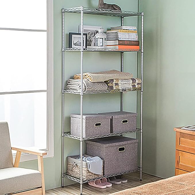 5 Tier Narrow Wire Shelving Unit with NSF Certified, Adjustable Narrow Metal Shelf, Narrow Storage Shelves for Small Spaces, Bathroom, Laundry, Kitchen, 14"D X 24"W X 59"H, 750 LBS Capacity, Chrome