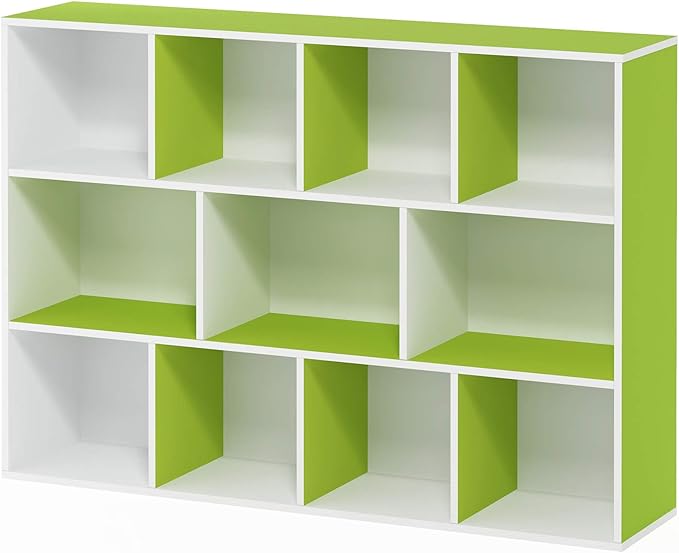FURINNO 11107WH-GR 7 Reversible, 11-Cube, White Green-NeatNest