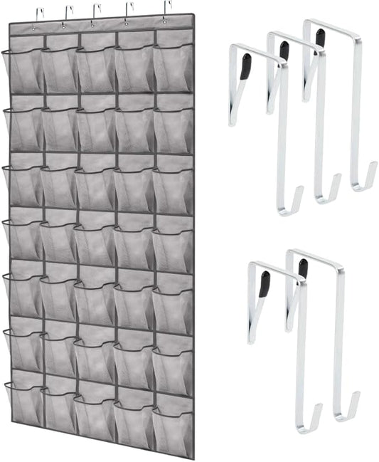 GORILLA GRIP Over the Door Shoe Organizer, 35 Large Breathable Mesh Pockets, Space Saving Hanging Storage Holder, 5 Hook Closet Rack Hanger, Hangs on Closets for Shoes, Accessories 68.5H x 24.5W Gray-NeatNest