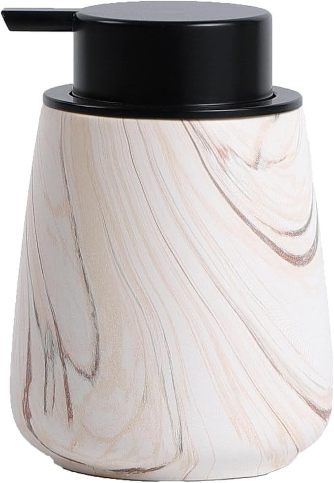 12Oz Ceramic Liquid Soap Dispenser - Modern Lotion Hand Soap Dispenser with Easy-to-Press Black Pump, Reusable and Refillable Dish Soap Dispensers for Bathroom & Kitchen, Marble Brown-NeatNest