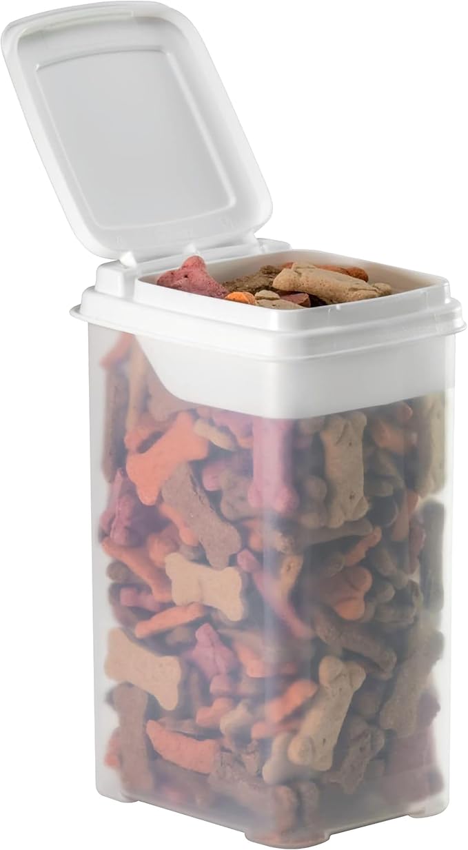 Buddeez Pet Treat Container for Dogs and Cats - 3.5 Quart Flip Top Storage Bin - Bites And Bones Design - Airtight Food Holder-NeatNest