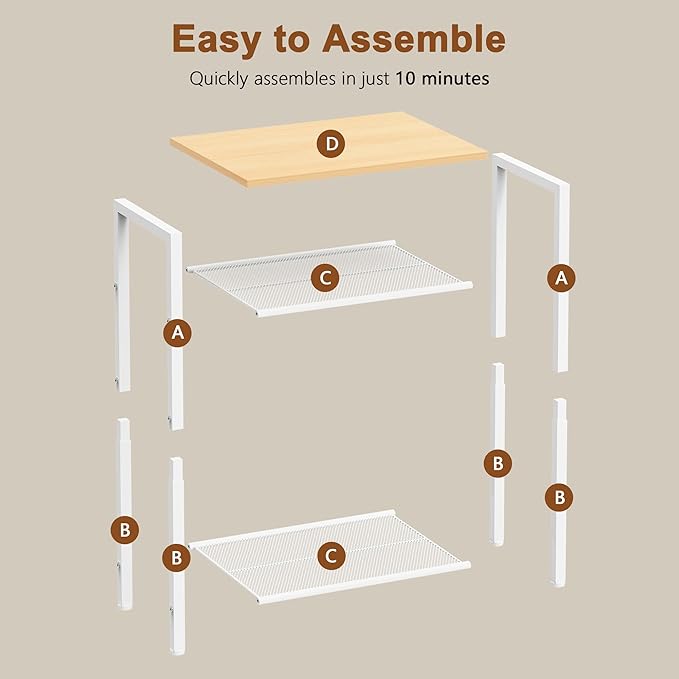 Hoctieon 3 Tier End Table, Telephone Table, Narrow Side Table with Storage, Nightstand for Small Spaces, Metal Frame, for Living Room, Bedroom, Sofa Couch, Hall, Easy Assembly, White and Yellow Oak
