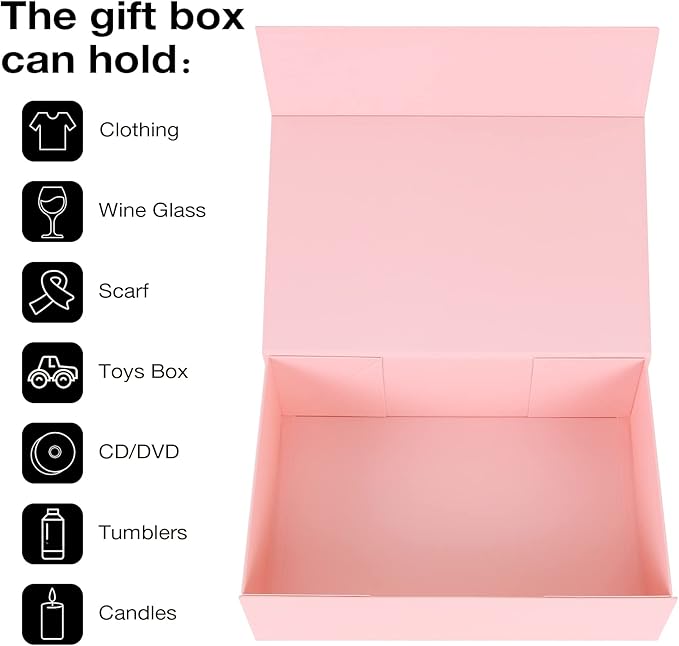 Aimyoo Pink Collapsible Gift Box with Magnetic Closure Lids 10.5x7x3 in, Bridesmaid Groomsman Proposal Boxes, Rectangle Storage Box 1 Pack-NeatNest