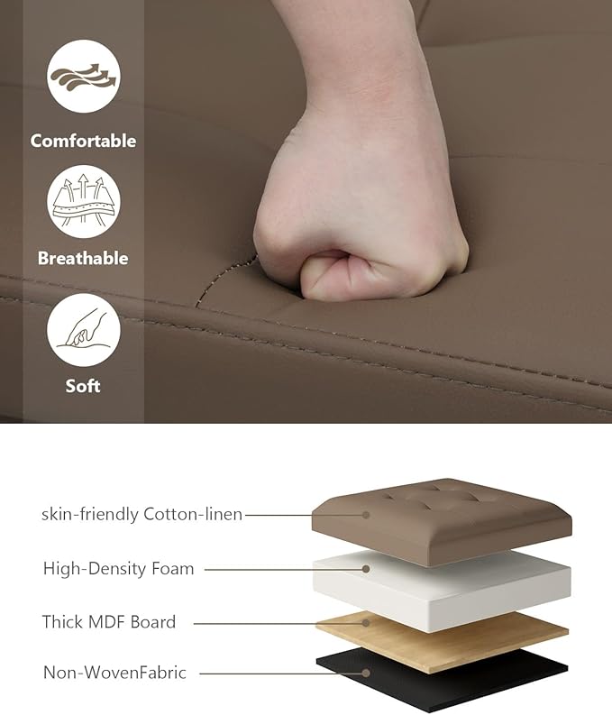 Folding Storage Ottoman Bench, Multi-Functional Ottoman Footrest, End of Bed Bench, Storage Chest for Living Room, Bedroom, Hallway, Entryway, Holds Up to 700 lbs (Brown, 43 Inches)