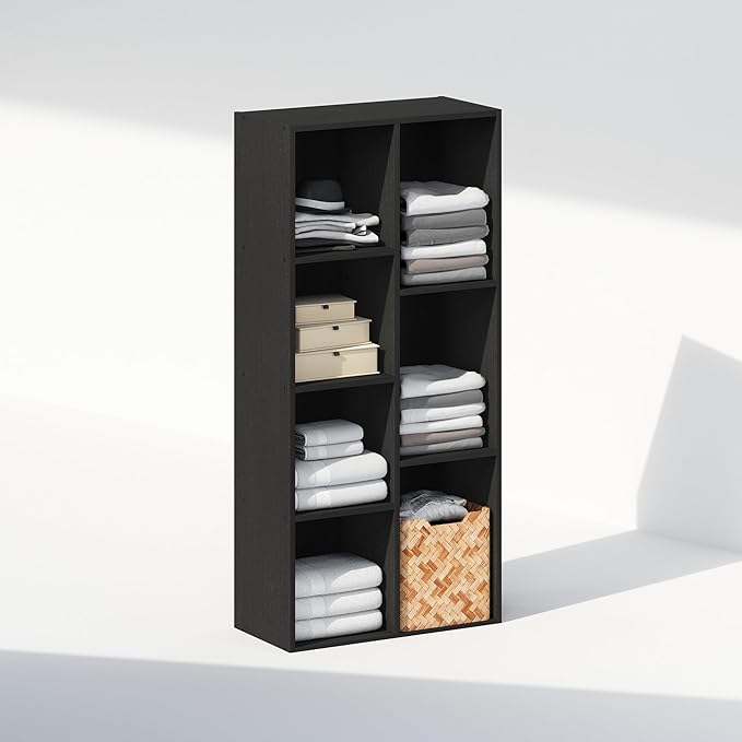 Furinno Reed 7-Cube Open Shelf Multipurpose Closet & Clothing Storage, Storage Organizer, Blackwood-NeatNest