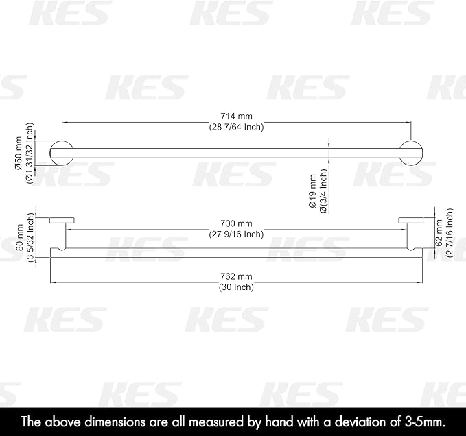 KES 27.6 Inches Bathroom Towel Bar Shower Hand Towel Holder Hanger SUS304 Stainless Steel RUSTPROOF Wall Mount Polished Steel, Total Length 29.9 Inch, A2000S75