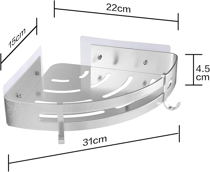 JASTT Bathroom Corner Shelf Adhesive Shower Shelf Wall Mounted Bath Shelves Shower Caddy with Hook Storage Rack Shower Organizer Corner Shelf No Drilling Shower Caddy Basket Rust Proof 2 Packs Silver