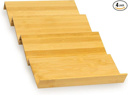 Bamboo Spice Rack For Drawer,4Pcs Tier Stackable Seasoning Storage Organizer Insert,for Kitchen Condiments Storage Insert(Jars Not Included,Combined Size:18.9" D x 9.5" W x 1.8" H）-NeatNest