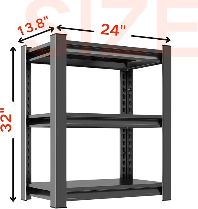 Garage Shelving Unit, 1200 lbs Load Capacity, Storage Shelves, Sturdy Steel Storage Shelf for Garage and Workshop, 32" H x 24" W x 14" D, Black-NeatNest