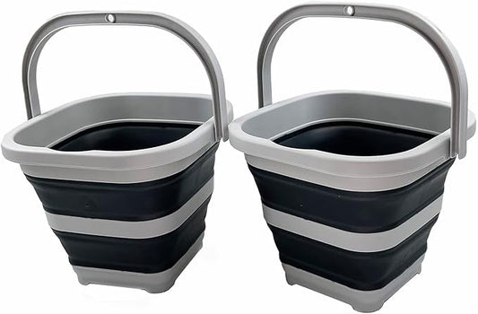 SAMMART Collapsible Rectangular Cleaning Bucket 5L(1.3 Gallon)-Foldable Camping Beach Sand Water Pot Pail- Portable Space Saving Tub for Household, Outdoor Car Washing (Grey/Charcoal Black (Set of 2))-NeatNest