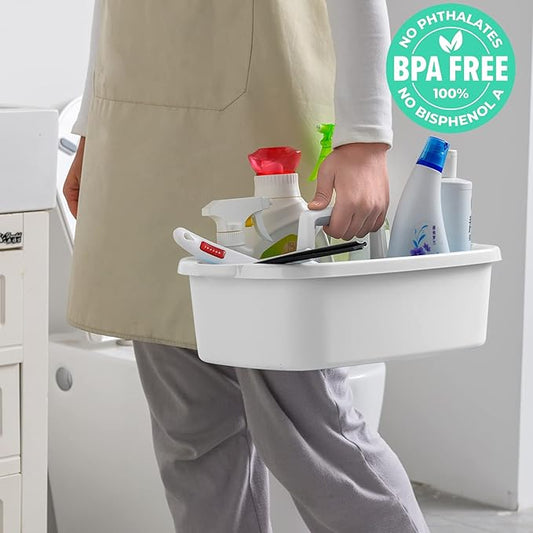 Cleaning Caddy Organizer with Handle, White Plastic Bucket for Cleaning Supplies Products, Cleaning Tool Storage Tote, 2 Pack-NeatNest