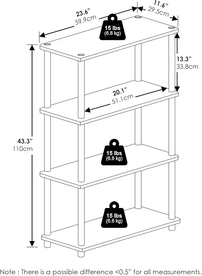 Furinno Turn-N-Tube 4-Tier Multipurpose Shelf Display Rack, White/White-NeatNest