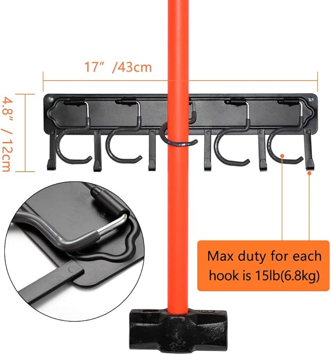 YueTong All Metal Garden Tool Organizer,Adjustable Garage Wall Organizers and Storage,Heavy Duty Wall Mount Holder with Hooks for Broom,Rake,Mop,Shovel.(1 Pack¡ê)