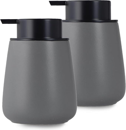 12Oz Grey Soap Dispenser Set - Ceramic Lotion Hand Soap Dispenser Set with Easy-to-Press Black Pump, Refillable Mordern Liquid Dish Soap Dispensers for Bathroom & Kitchen, 2 Pack-NeatNest