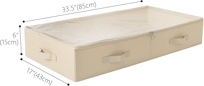 31.5"(85cm) Length Spacious Visible Lidded Under Bed Storage Bins for Shoes, Blankets, Toys Organization Containers, Wedding Dress Storage Box, Beige-NeatNest