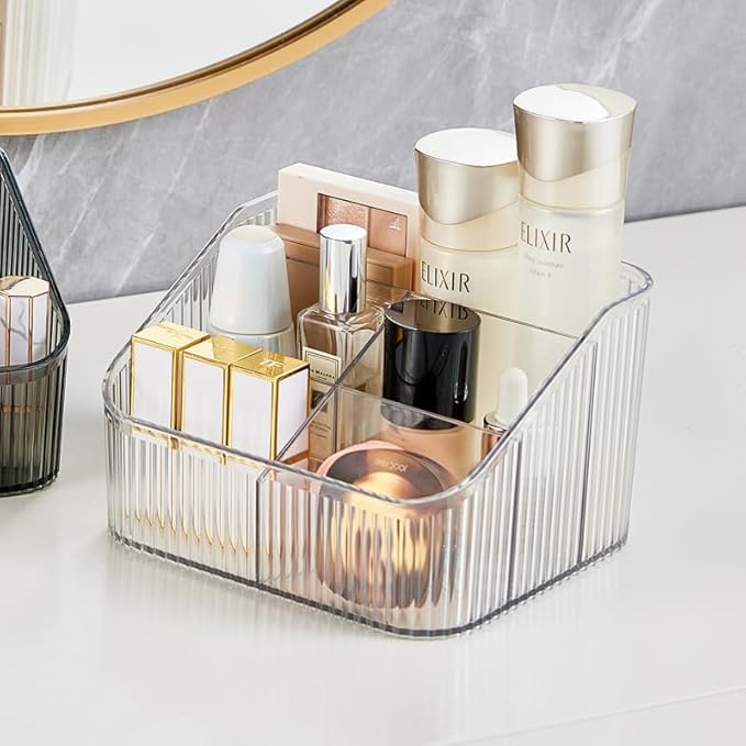 Makeup Organizer Cosmetics Storage Box, Large Capacity Make Up Brush Holder Organizer Vanity Accessories, Bathroom Countertops, Desk Storage Container, Cosmetic Display cases(White-L)-NeatNest