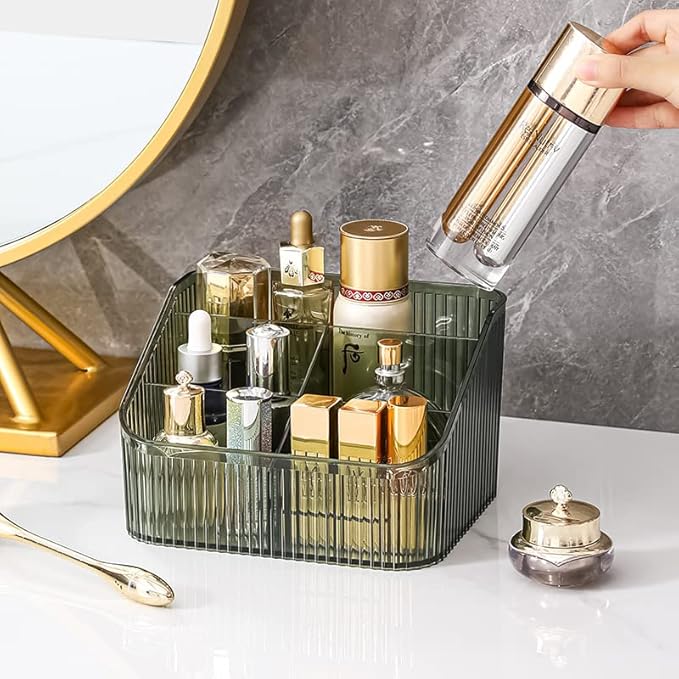 Makeup Organizer Cosmetics Storage Box, Large Capacity Make Up Brush Holder Organizer Vanity Accessories, Bathroom Countertops, Desk Storage Container, Cosmetic Display cases(Green-L)-NeatNest