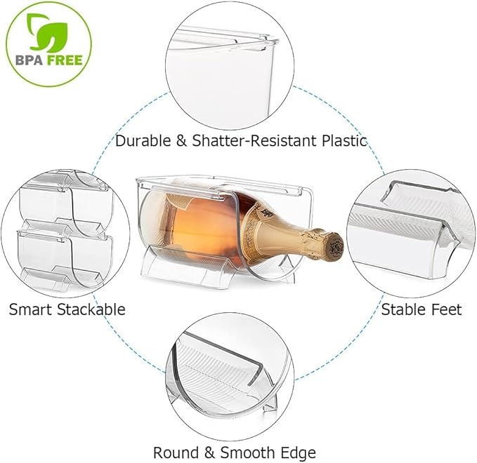 6 Pack Plastic Wine Bottle Holder for Refrigerator, Acrylic Wine Rack Refrigerator, Clear Wine Bottle Organizer Holder for Kitchen, Refrigerator, Countertop Organization
