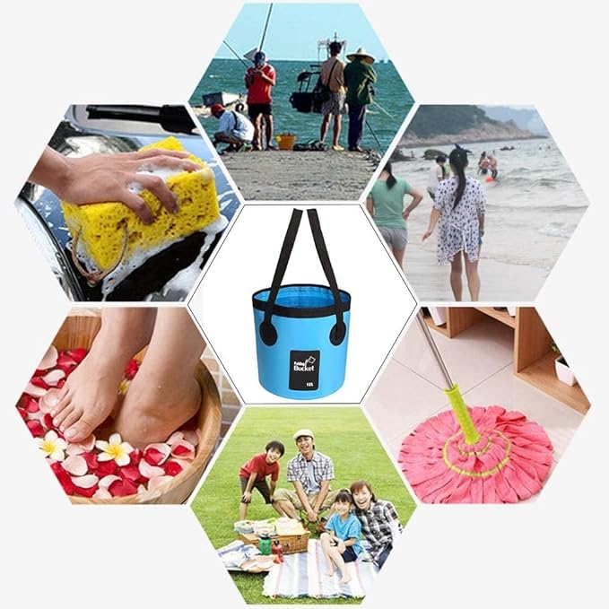 Collapsible Bucket with Handle, Multifunctional Foldable Water Container for Camping, Hiking, Traveling, Fishing, Washing, Gardening, Waterproof, Durable, Lightweight, Black-NeatNest