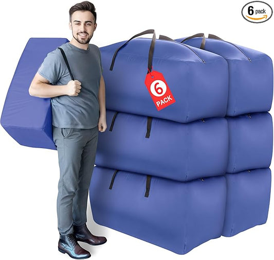6 Pack Moving Bags with Strong Zipper & Comfortable Handles, Heavy-Duty Storage Tote Moving Supplies for Packing & Moving & Storing, College Dorm Essentials Essentials Storage Bags, Navy