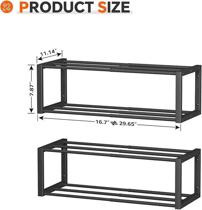 Homeiju Hanging Shoe Organizer,2 Pack Wall Mounted Shoe Rack Holds 12 Pairs,Space Saving Metal Wall Shoe Rack,Hanging Shoe Rack Shoe Holder for Small Space,Entryway,Closet,RV,Camper（Black-NeatNest