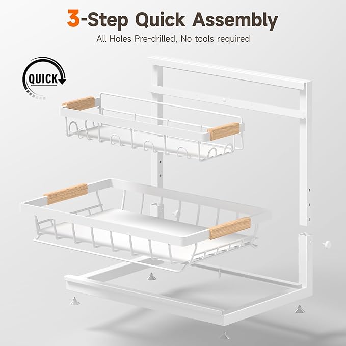 2 Packs Under Sink Organizer, High Adjustable 2 Tier Under Kitchen sink organizer, Multi-Purpose Storage Shelf for Kitchen Bathroom Cabinet, Black (White)-NeatNest