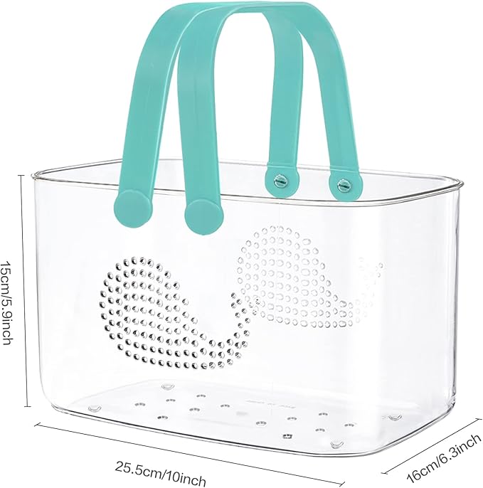 2 Pack Plastic Shower Caddy Basket, Portable Shower Caddy Tote Storage Basket with Handles, Clear Cleaning Supplies Organizer Bin for Bathroom Kitchen College Dorm (White+Cyan)