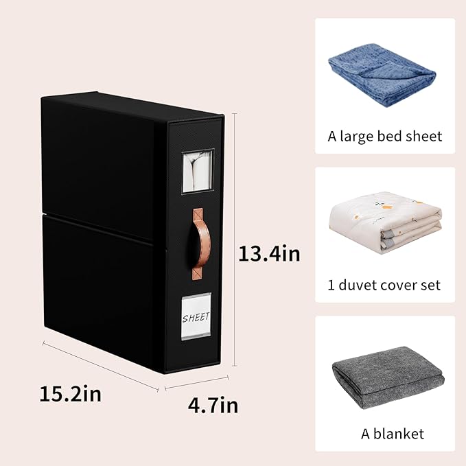 4 Pack Bed Sheet Storage Organizers- Premium Fabric Closet Organizer with Clear View Window, Space-Saving Foldable Design for Queen/King Size Bedsheets, Blankets & Duvet Covers-NeatNest