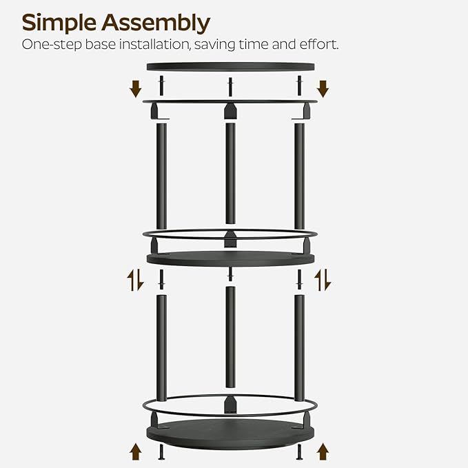 3-Tier Lazy Susan Organizer, Rotating Spice Rack, Spinning Organizer, Industrial Turntable Spice Rack Organizer for Cabinet, Kitchen Countertop, Pantry, Black SR23BK-NeatNest