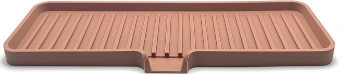 Happitasa Silicone Soap Dish Tray and Sponge Holder with Drain Chute | Bathroom and Kitchen Sink Organizer Caddy (Mocha, 12"x4", 7.4 Ounces)-NeatNest