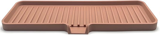 Happitasa Silicone Soap Dish Tray and Sponge Holder with Drain Chute | Bathroom and Kitchen Sink Organizer Caddy (Mocha, 12"x4", 7.4 Ounces)-NeatNest