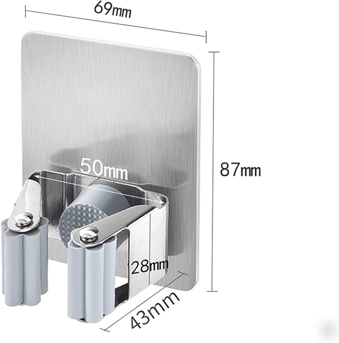 HANZE 4 Pack Stainless Steel Mop Broom Holder Organizer, Self Adhesive Wall Mounted Mop Organizer Storage Rack Clip for Kitchen Bathroom and Garage (Rectangle, Large)-NeatNest