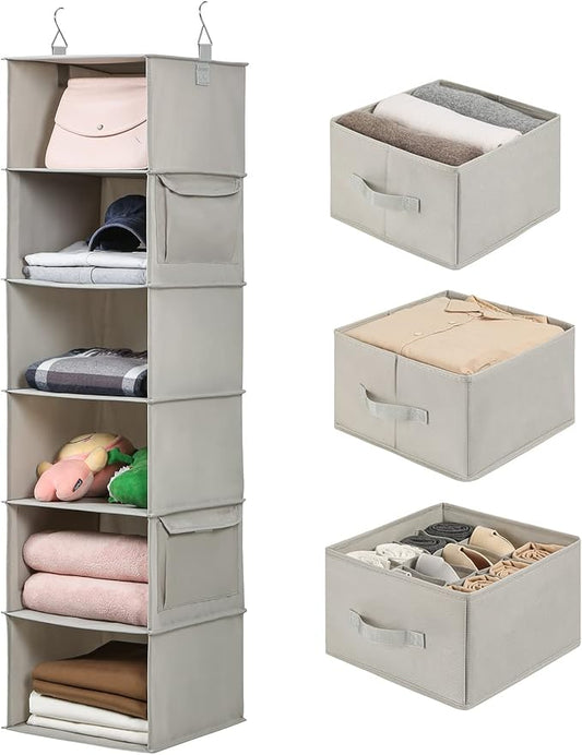Vailando 6-Shelf Hanging Closet Organizer, Hanging Shelves for Closet with 2 Large Drawer&1 Drawer w/Compartment, 12'' x 12'' x 48.8'', Baby Organizer for Nursery…-NeatNest