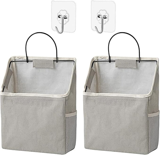 2 Pack Wall Hanging Storage Bag, Hanging Organizer Bag with Sticky Hook, Wall Organizer for Dormitory Bathroom Bedroom Kitchen (Grey)-NeatNest