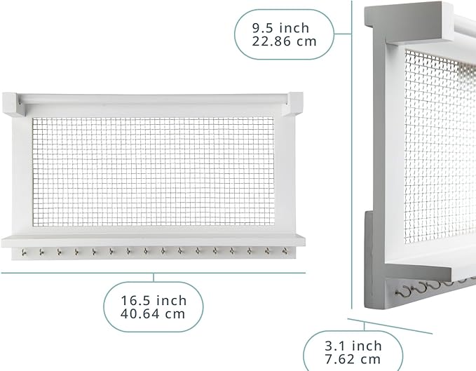 Comfify Rustic Jewelry Organizer - Wall Mounted Jewelry Holder w/Removable Bracelet Rod, Shelf & 16 Hooks - Perfect Earrings, Necklaces & Bracelets Holder - Pure White-NeatNest